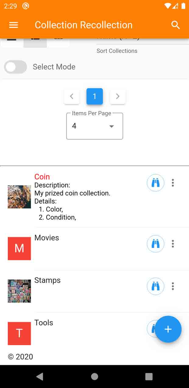 Android device, Collection Recollection app screen shot 3